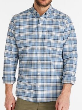 L.L. Bean Men's Comfort Stretch Oxford Shirt, Slightly Fitted, Blue Plaid